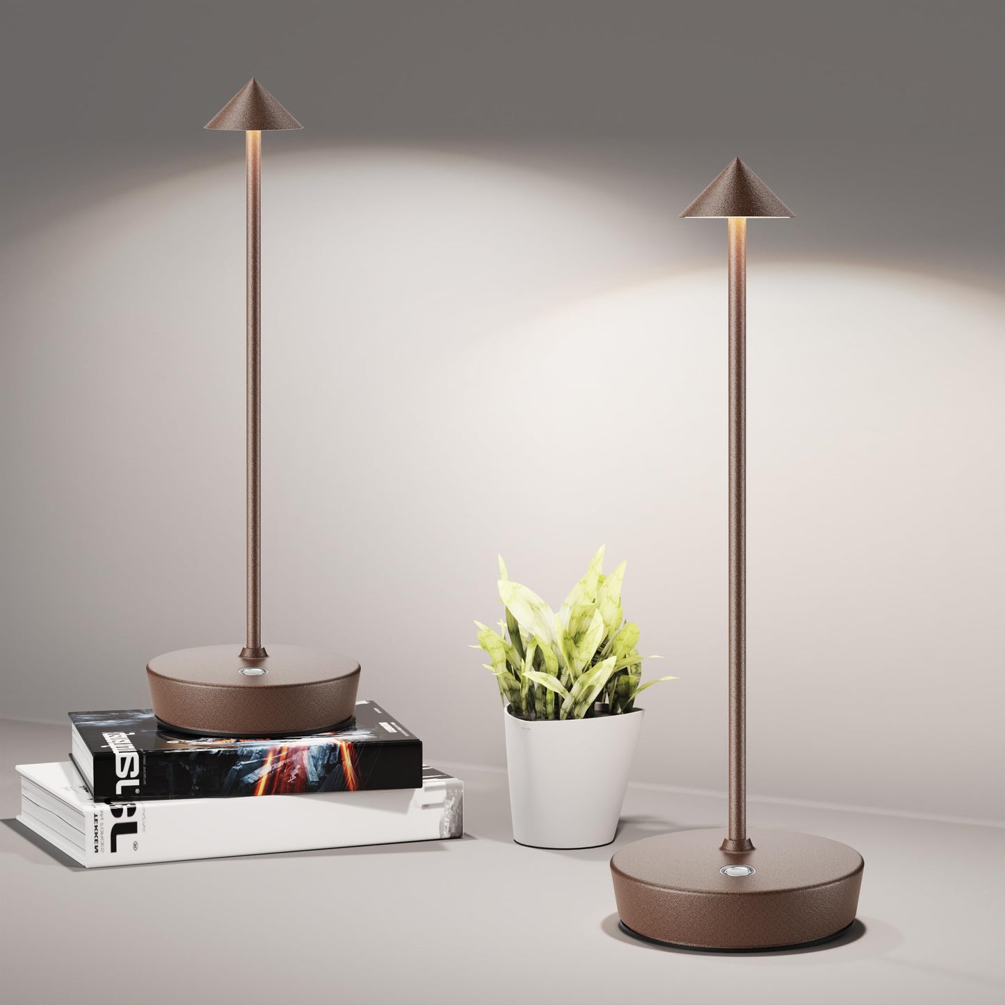 SHANGCAI Cordless Table Lamps Rechargeable, 6000mAh Battery Operated LED Desk Lamp Outdoor Waterproof Portable Touch Dimmable Table Night Light for Patio Restaurant Dining Home Set of 2 Rust