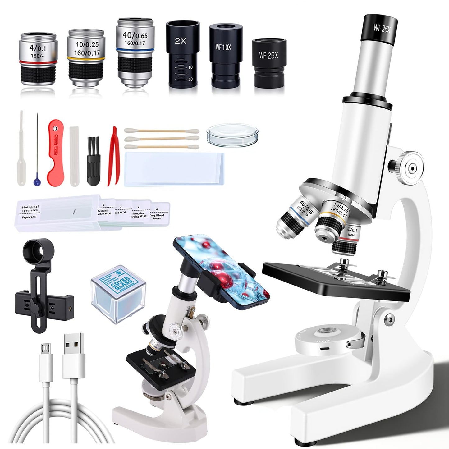 Poothoh Compound Microscope for Adults & Kids - 40X-2000X High-Power Biological Microscope for Students, School Lab & Home Education, with Slides Set & Phone Adapter