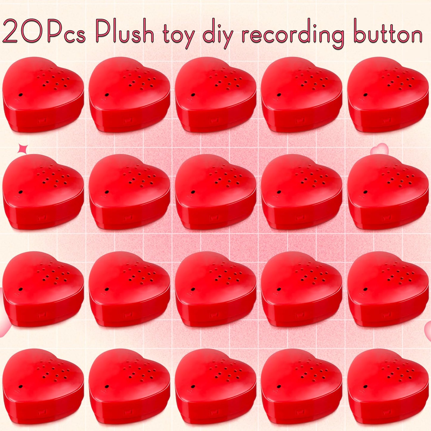 Fabbay 20 Pack Voice Recorder for Stuffed Animal 30 Seconds Heart Red Push Button Heart Sound Recorder Recordable Device for Stuffed Animals Blanket Pillow Message Recording