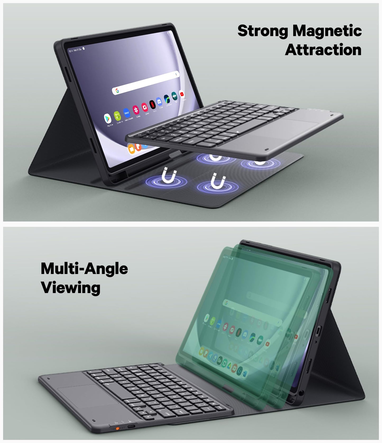 GreenLaw Keyboard Case for Samsung Galaxy Tab A9 Plus 11 inch 2023, 7 Color Backlit Trackpad Keyboard, Stain-Resistant Cover with S Pen Holder, Detachable Keyboard for Galaxy Tab A9+ 11'', Black