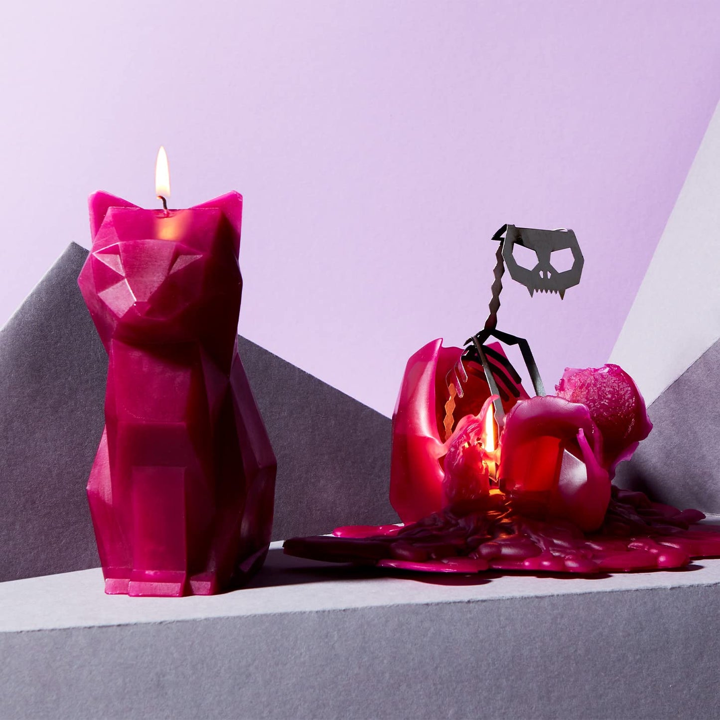 PyroPet Kisa Cat Candle (Burgundy) - The Original Cat Candle with Metallic Skeleton | Halloween Decor | Unique Gift for Cat Lovers | 20-Hr Burn Time | Dimensions: 6.7x2.9x4.5 in