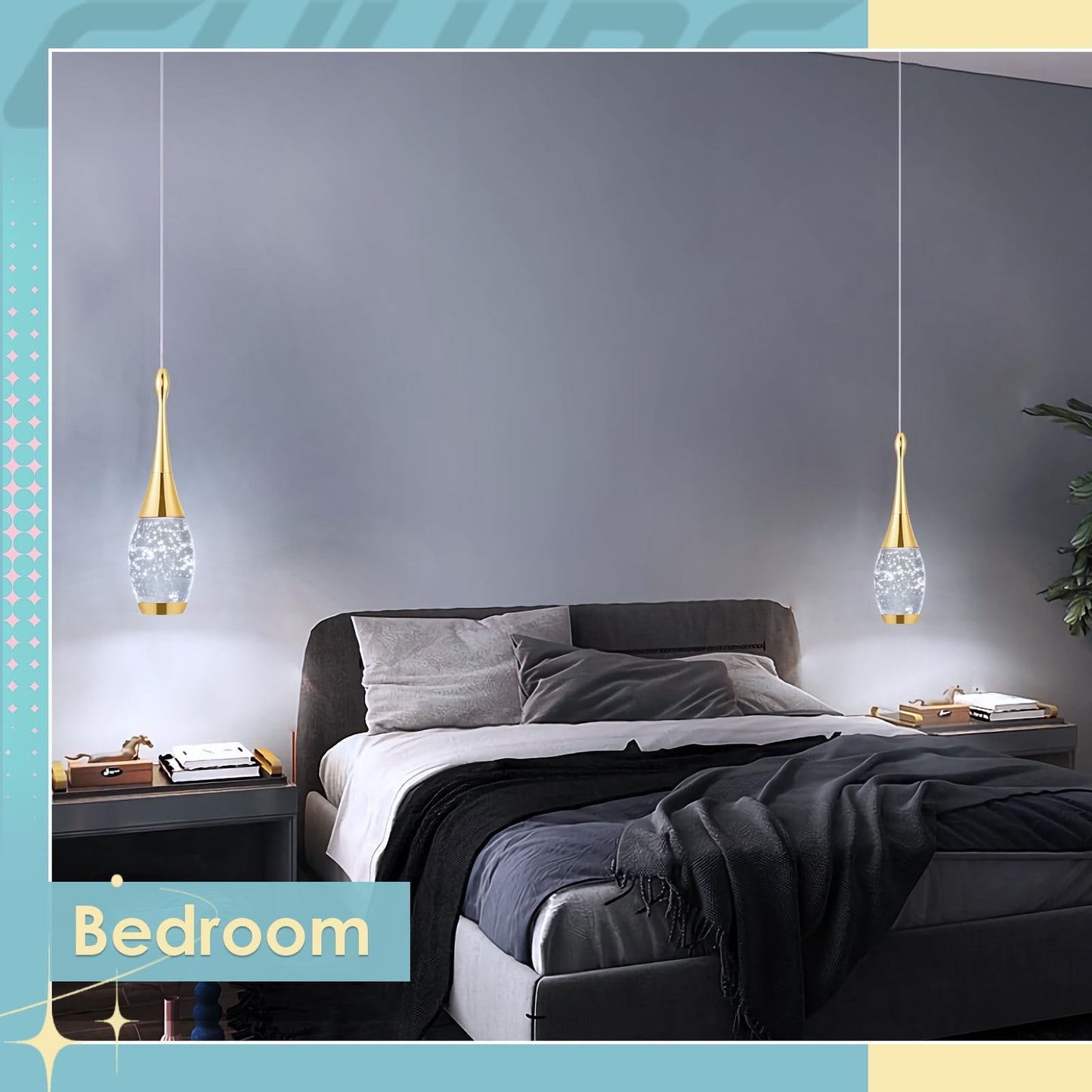 CHYING LED Pendant Light Kitchen Island Bubble Crystal Pendant Lighting Gold Mini Hanging Light Fixture for Dining Room Bathroom Bedroom Bar 6000K