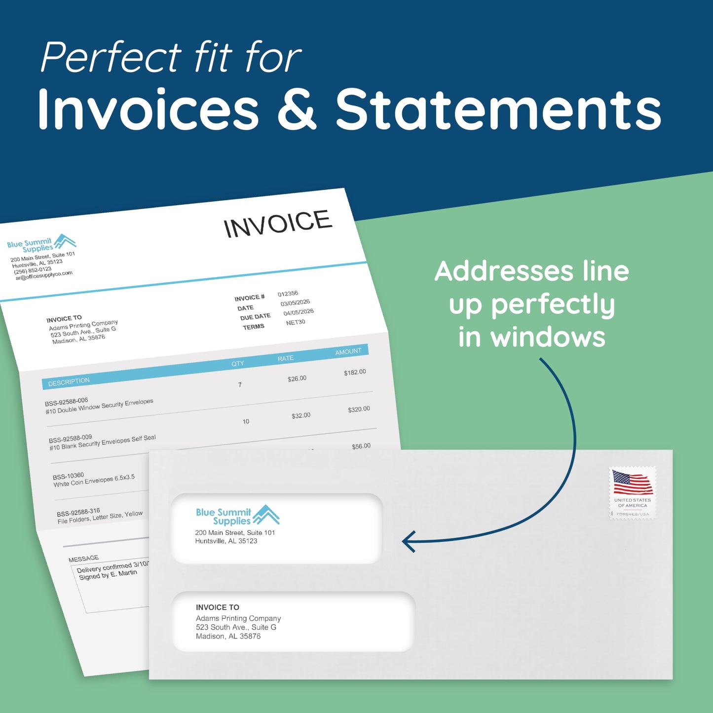 500 No. 9 Flip and Seal Double Window Security Envelopes - Designed for Quickbooks Invoices and Business Statements with Self Seal Flip Press and Seal Flap -Number 9 Size 3 7/8 Inch X 8 7/8 Inch