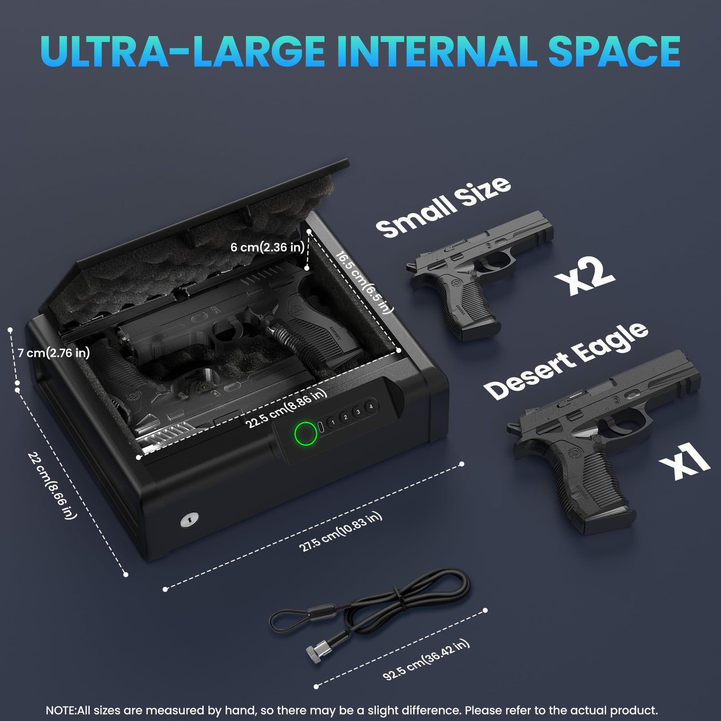 Locksworth Small Biometric Gun Safe for Handgun, 3 Ways Quick Access Fingerprint Safe with Keypad & Key, Compact Pistol Safe with LED Light for Nightstand Bedside Home Car Use, Steel Cable Included