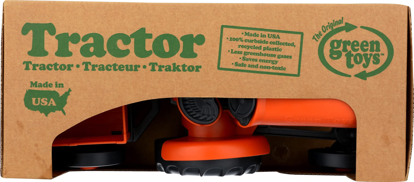 Green Toys Orange Tractor with Detachable Trailer Farm Toy for Toddlers, 100% Recycled Plastic, BPA-Free, Durable Indoor/Outdoor Vehicle, Eco-Friendly, Dishwasher-Safe, Ages 1+