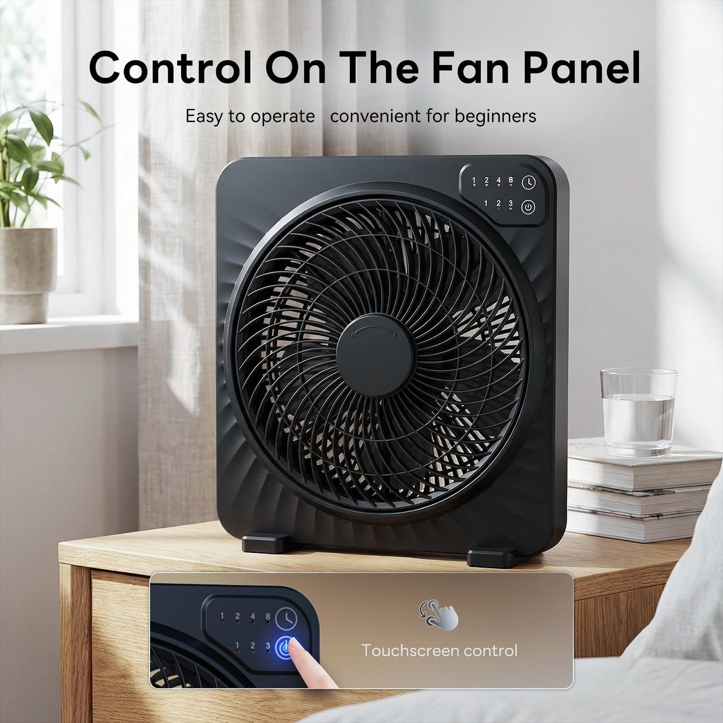 PNTCK 13" Quiet Desk Fan with 3 Speeds, 5 Blades, Powerful Box Fan with Convenient Touch Control, 15h Timer, Portable Cooling Fan Table Fan for Bedroom Home, Office, Kitchen