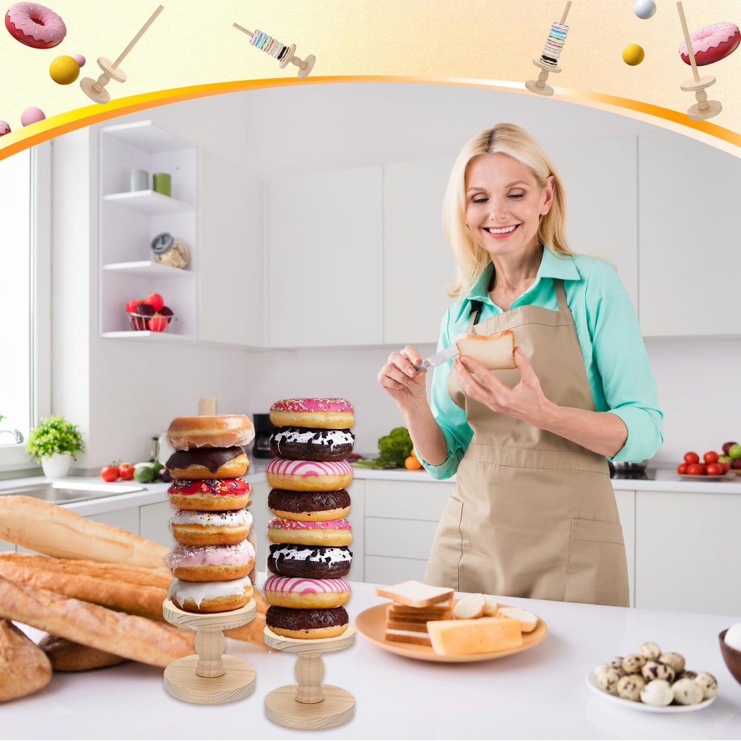 Zhehao 4 Pcs Farmhouse Donut Stand Donut Holder Display Stacker Tower Detachable Doughnut Stand Dessert Tower Tools Serving Decoration Kit for Birthday Wedding Party Decoration(Wood)
