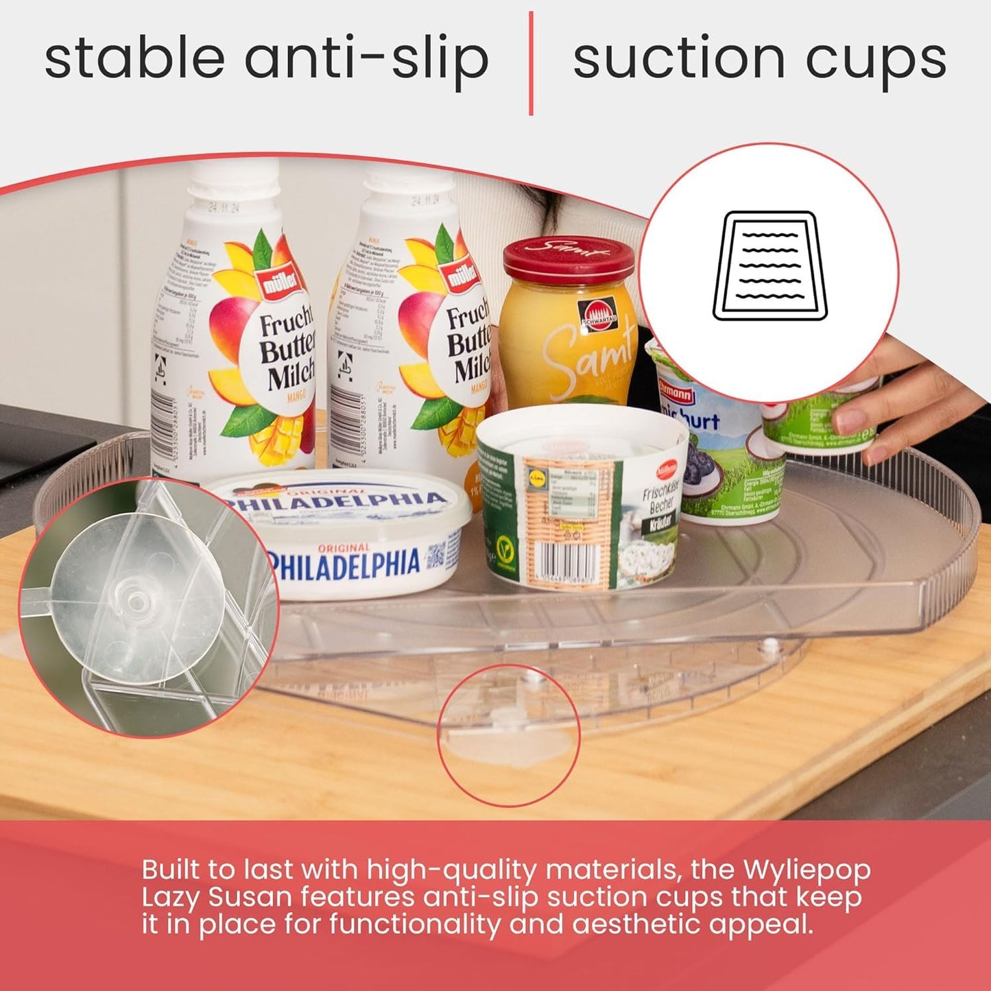 Lazy Susan for Refrigerator - 360° Turntable Refrigerator Organizer and Storage Tray for Fridge, Cabinet & Pantry - Large, Premium Rectangle Lazy Susan (15"x11"x1.3")