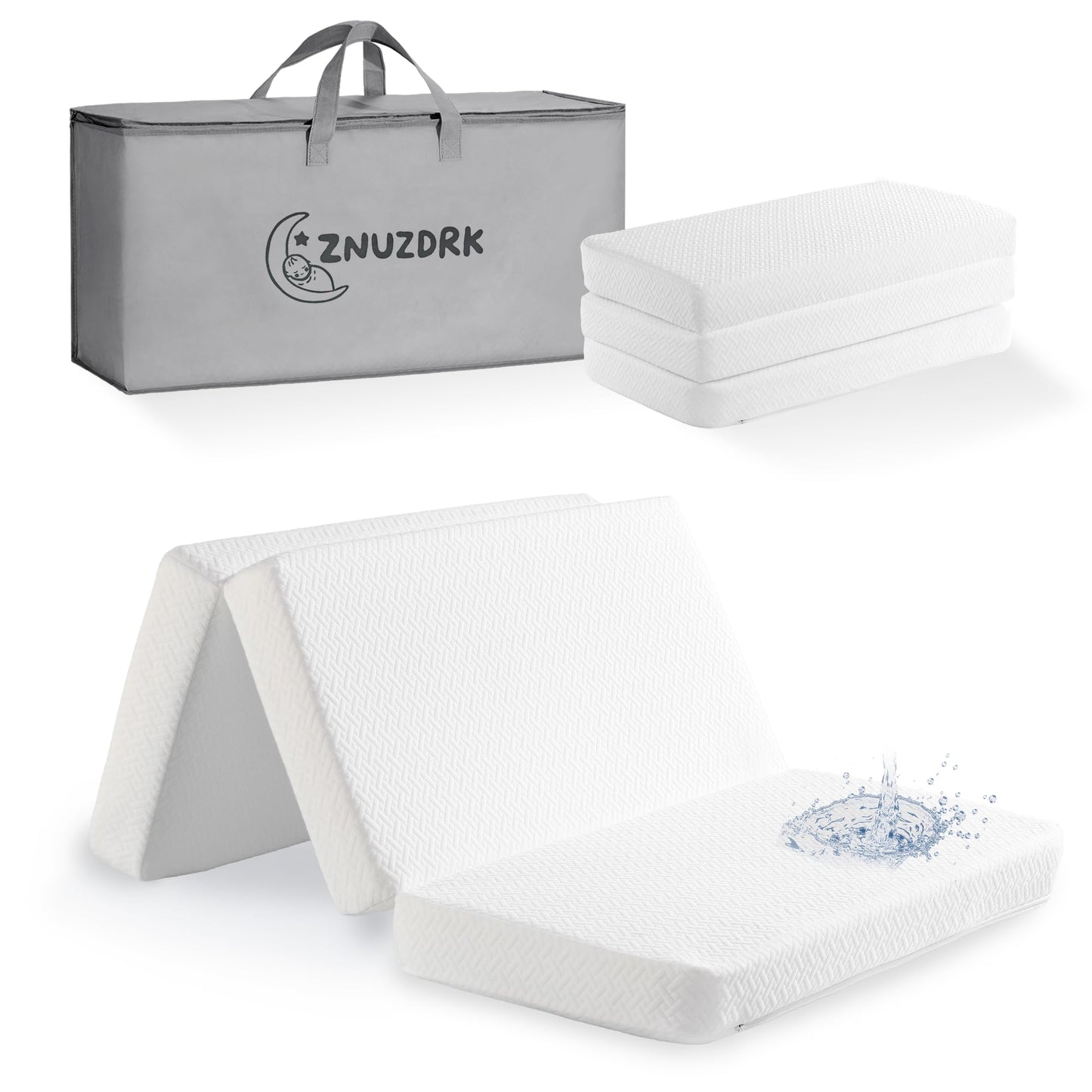 ZNUZDRK Pack and Play Mattress 38"x26", Tri-fold Portable Pack N Play Mattresses for Playpens, Dual-Layer Crib Mattress with Waterproof Washable Breathable Cover for Infants and Toddlers
