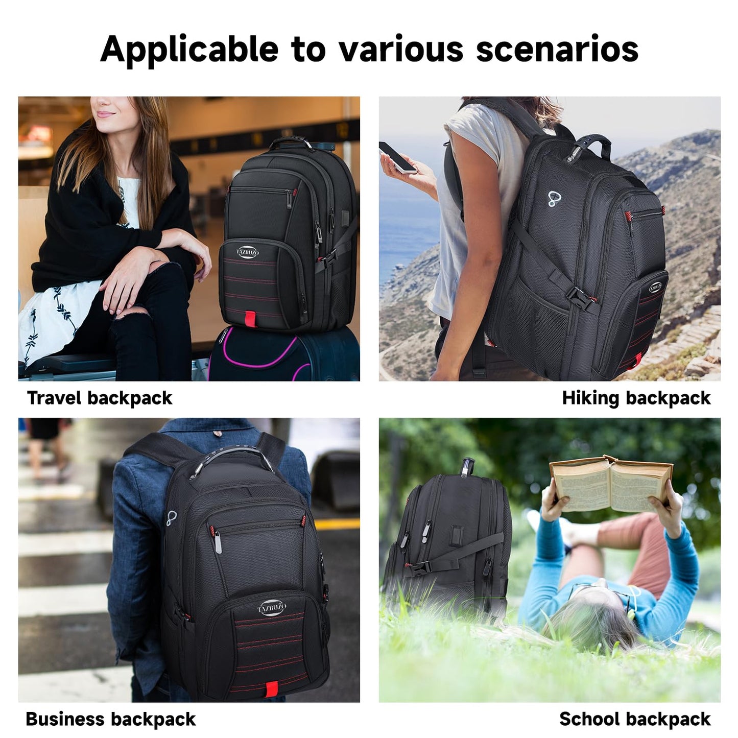 tazbuzo 18.4 Inch Travel Laptop Backpack,Extra Large Backpack, Laptop Backpack for Men, 55L Water Resistant TSA Airline Approved Business Work College School Computer Bag with USB Port