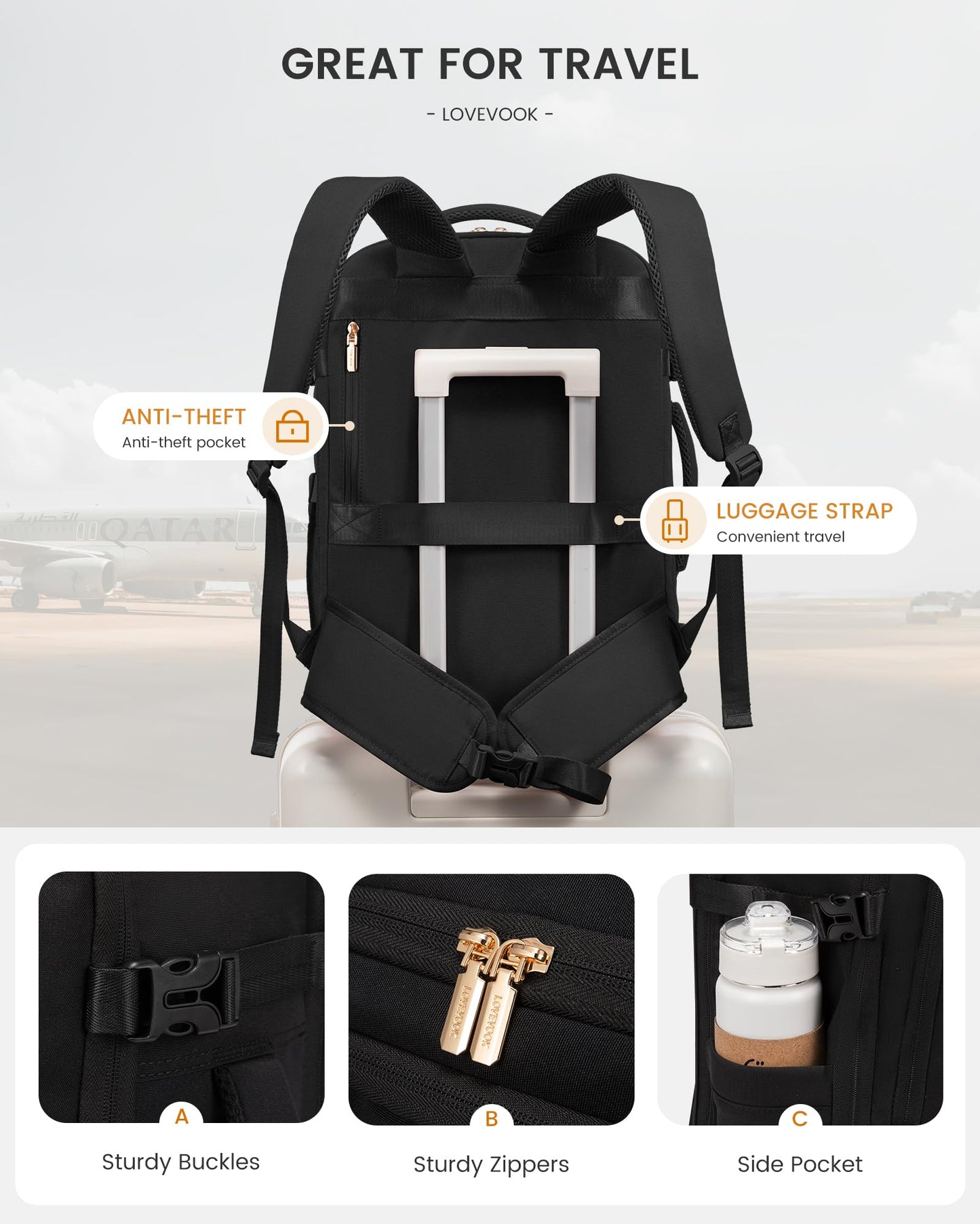 LOVEVOOK Travel Backpack For Women & Men with Waist Strap,40L Waterproof Carry On Backpack Luggage Travel Essentials Flight Approved,TSA Personal ltem Travel Bag Weekender Daypack with 3 Packing Cubes