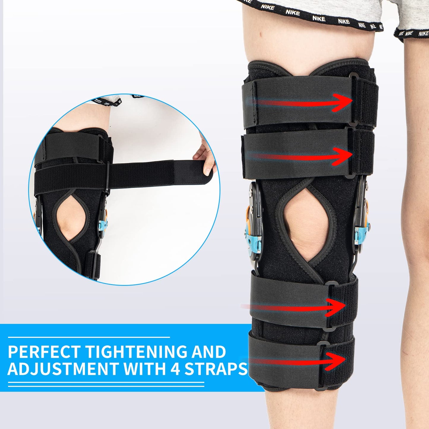 GHORTHOUD Hinged ROM Knee Braces Adjustable Knee Immobilizer Support for Knee Pain ACL MCL PCL Arthritis Meniscus Tear for Men and Women (XL)