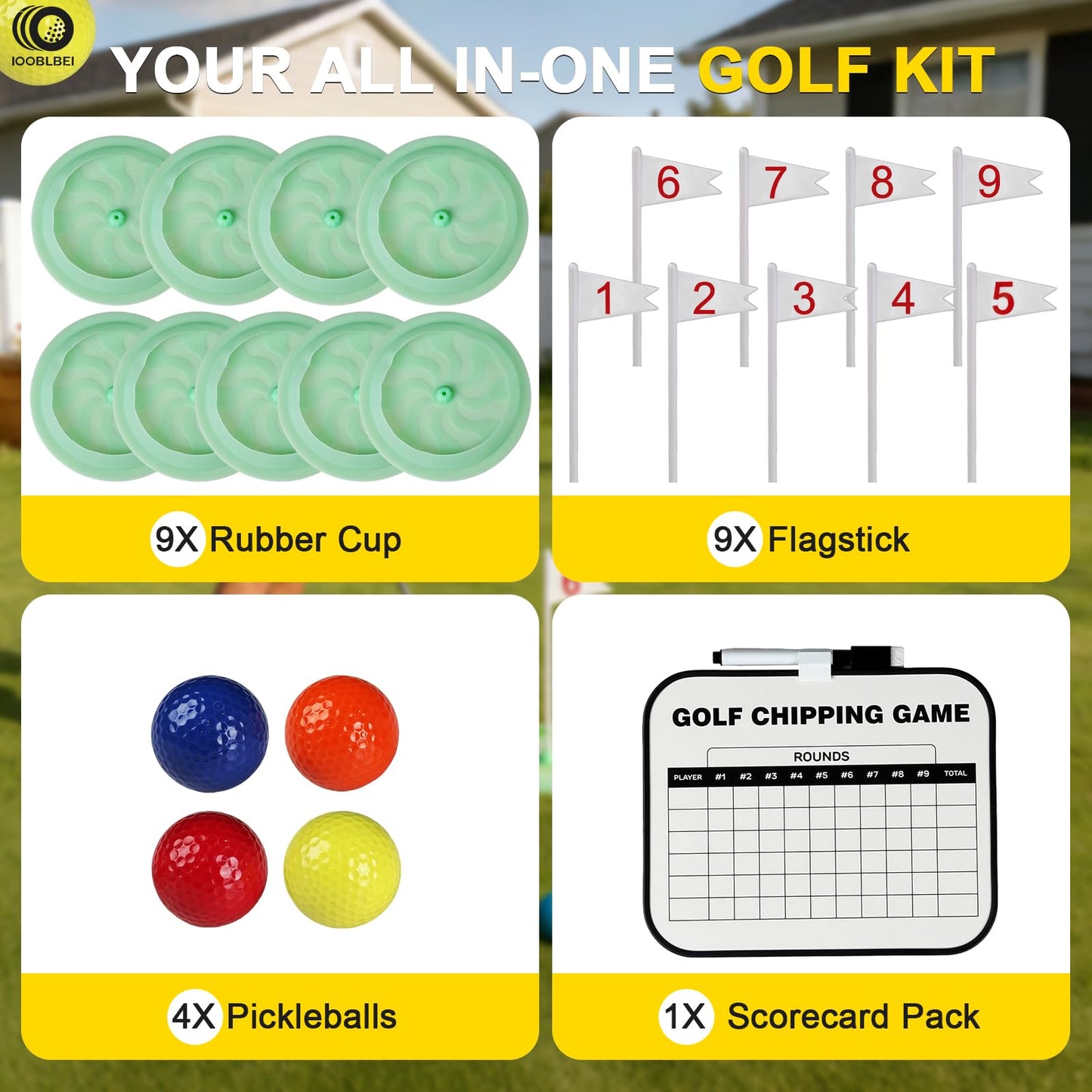IOOBLBEI Mini Golf Game Putting Chipping Game Set - Build Your Own Course at Home Indoor Outdoor, Includes 9 Holes, 4 Balls, Dry-Erase Scoreboard with Pens, Family Party Garden Golfs for Adults Golfer