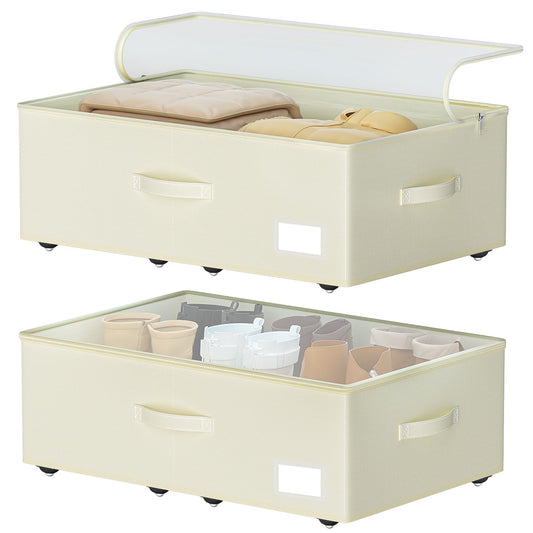 EE-RoomWorld Under Bed Storage with Wheels, No Assemble Required 10 inches height Under Bed Storage bins,Large capacity Rolling Underbed Shoe Storage containers，dorm underbed storage drawers