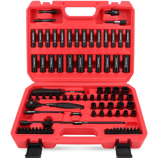 105-Piece 1/4" Drive Impact Socket Set, SAE 5/32"-9/16" & Metric 4-15mm, CR-V Steel Mechanics Tool Set with Ratchet Wrench, Adapters, Universal Joint, Screwdriver Bits, Bit Holder, Extension Bar