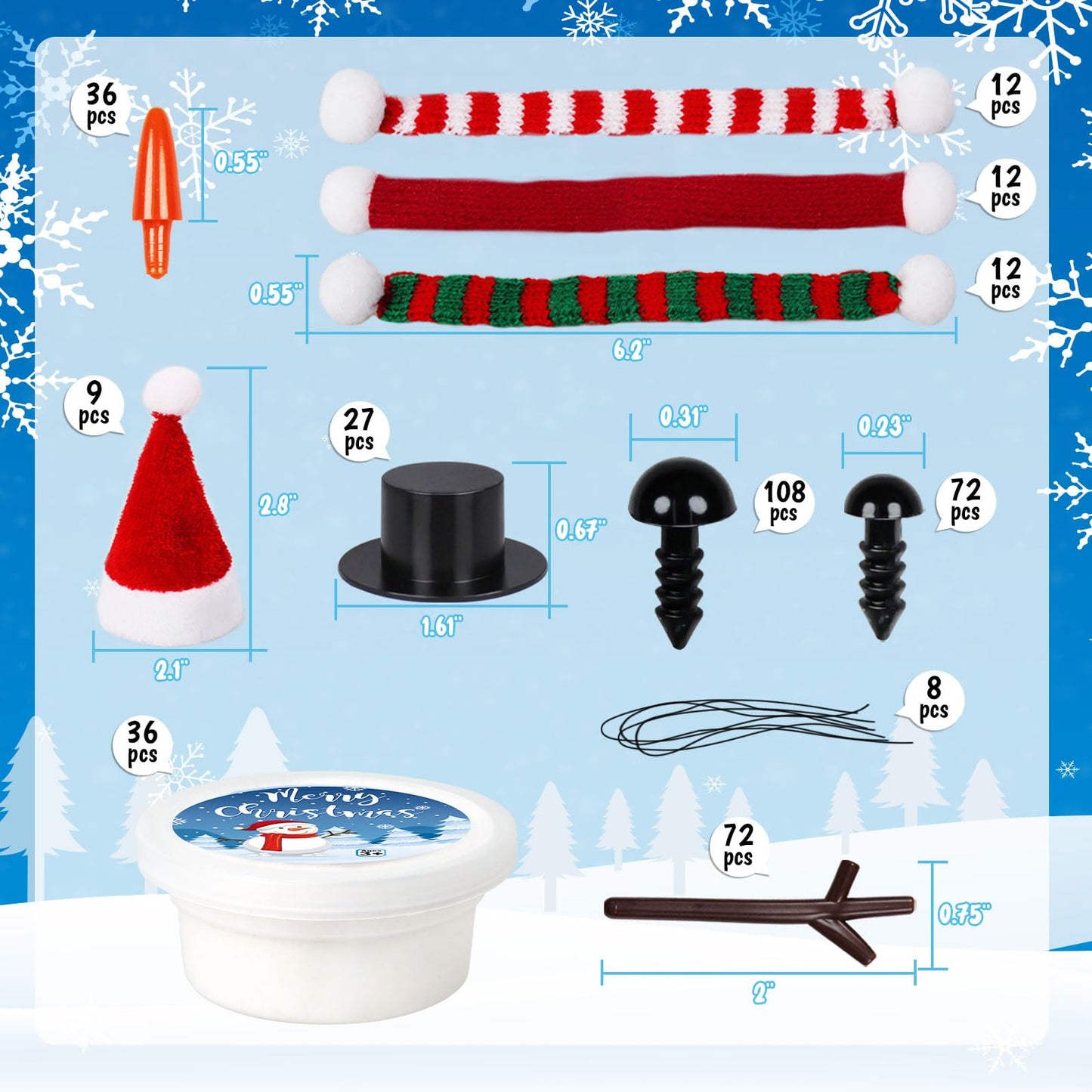 AWHETIE 36 Pack Stocking Stuffers for Kids,Christmas Crafts for Kids Bulk,Build a Snowman Crafts Kit Modeling Clay for Christmas Stocking Stuffers Gifts Activities Boys Girls