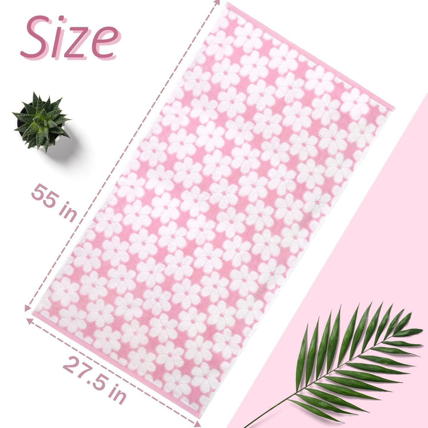 Jacquotha Pink Bath Towels Set of 2, Super Absorbent & Decorative 27.5x55 Inches, Cute Floral Jacquard Shower Towel for Bathroom Decor, Beach, Cotton