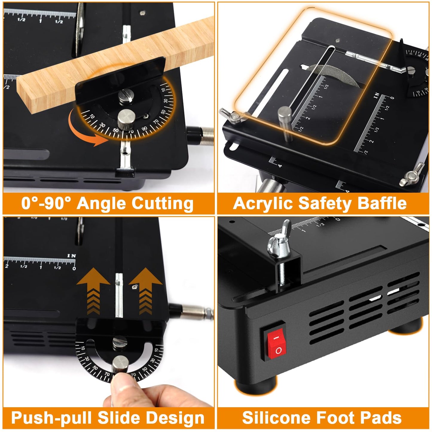 Mini Table Saw, M-T Multi-Functional Desktop Portable Table Saw for Crafts with Adjustable Speed & Angle, All-in-One Cutting, Sanding, Engraving & Drilling Tool for Wood, Acrylic, Plastic, PCB
