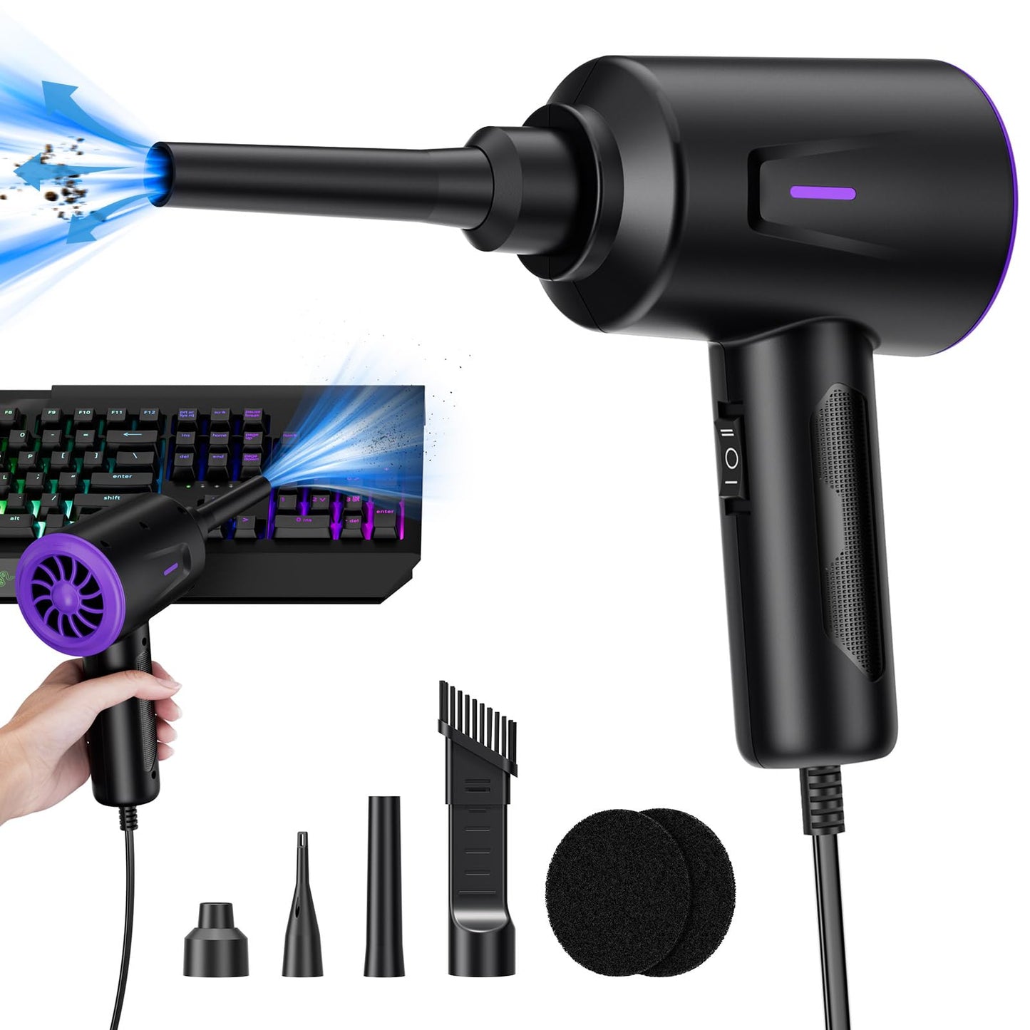 Goweto Compressed Air Duster - Air Blower - Keyboard Cleaning Kit - Energy Efficient - Environmental Alternative to Spray Air Can - 5.74 oz Powerful Motor(Purple)