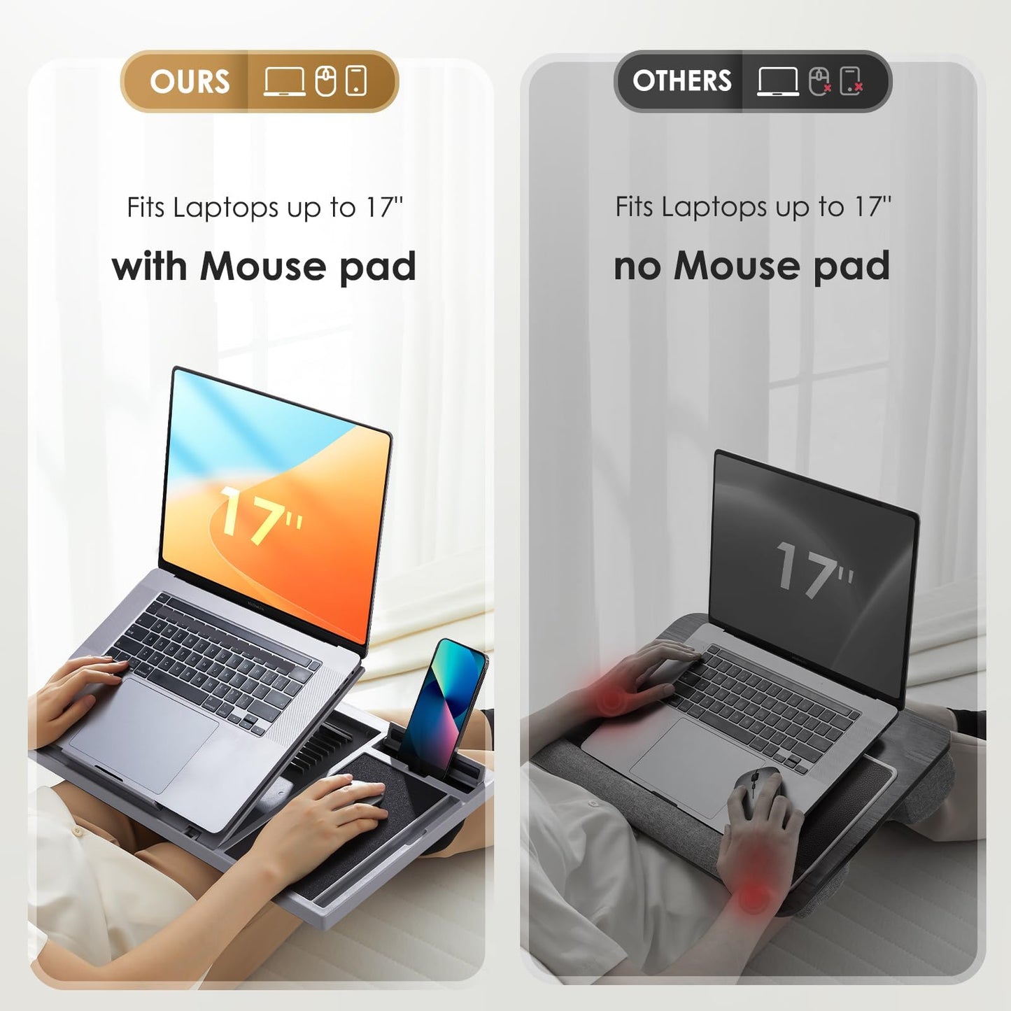 LORYERGO Adjustable Laptop Desk with Cushion, Mouse Pad & Cellphone Slot - Laptop Stand for Bed & Couch, Riser for Home & Office (Grey)