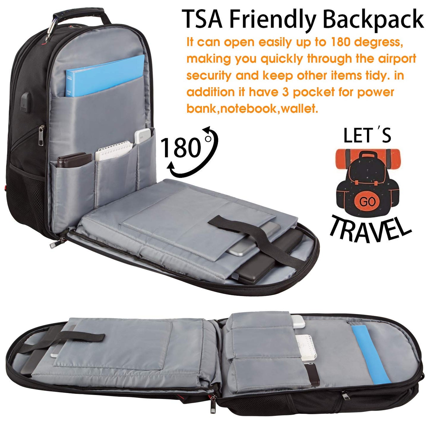 LTINVECK Travel Laptop Backpack, Extra Large Backpack for Men Women with USB Charging Port, TSA Friendly Heavy Duty Big Business Computer Bag Tech Backpacks Bag Fit 17 Inch Laptops, RFID Backbag
