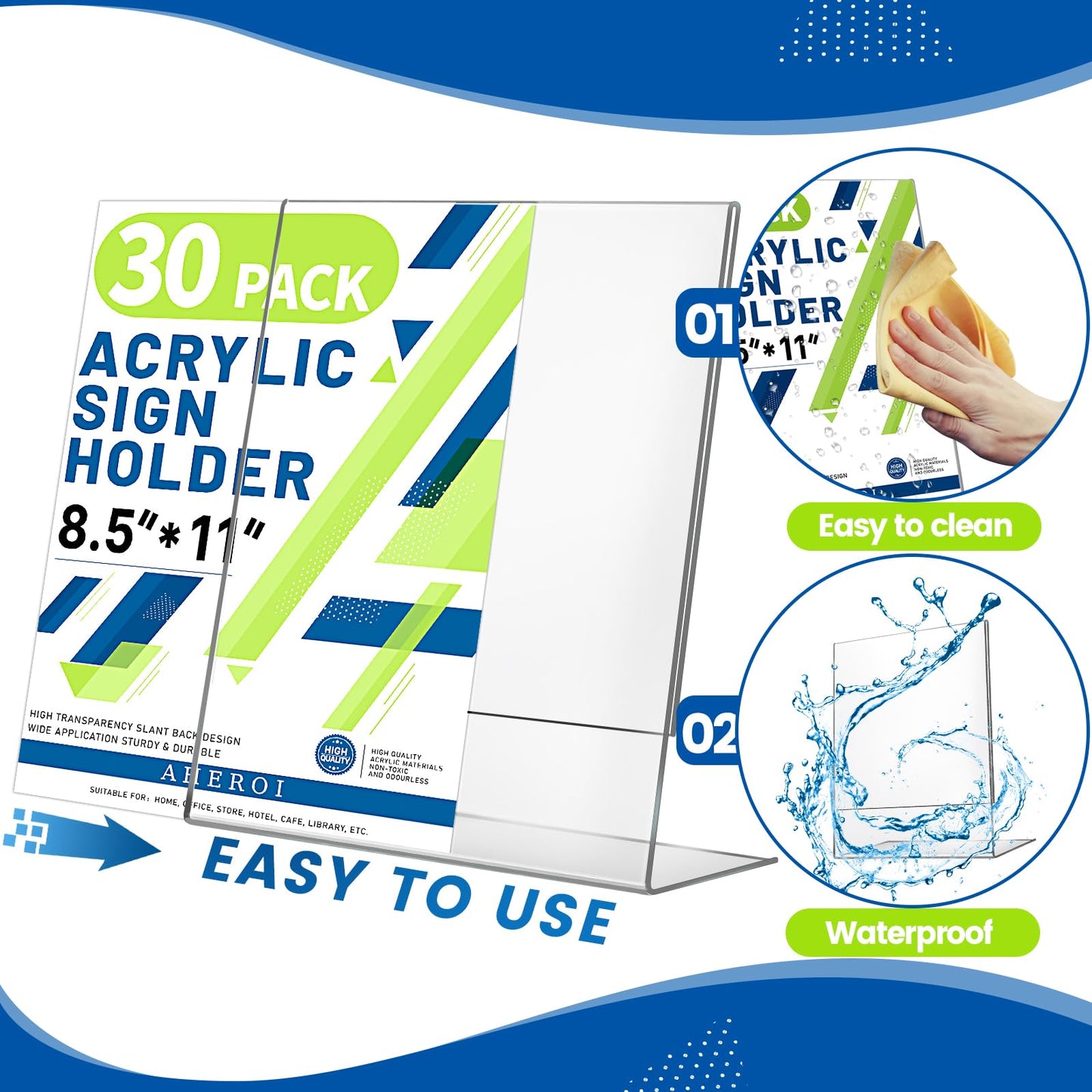 Aheroi Acrylic Sign Holder 8.5 x 11, 30Pcs Plastic Sign Holder 8.5 x 11 Standing, Clear Paper Holders Acrylic Paper Document Holders, Plastic Stands Flyer Display,Office School Table Supplies