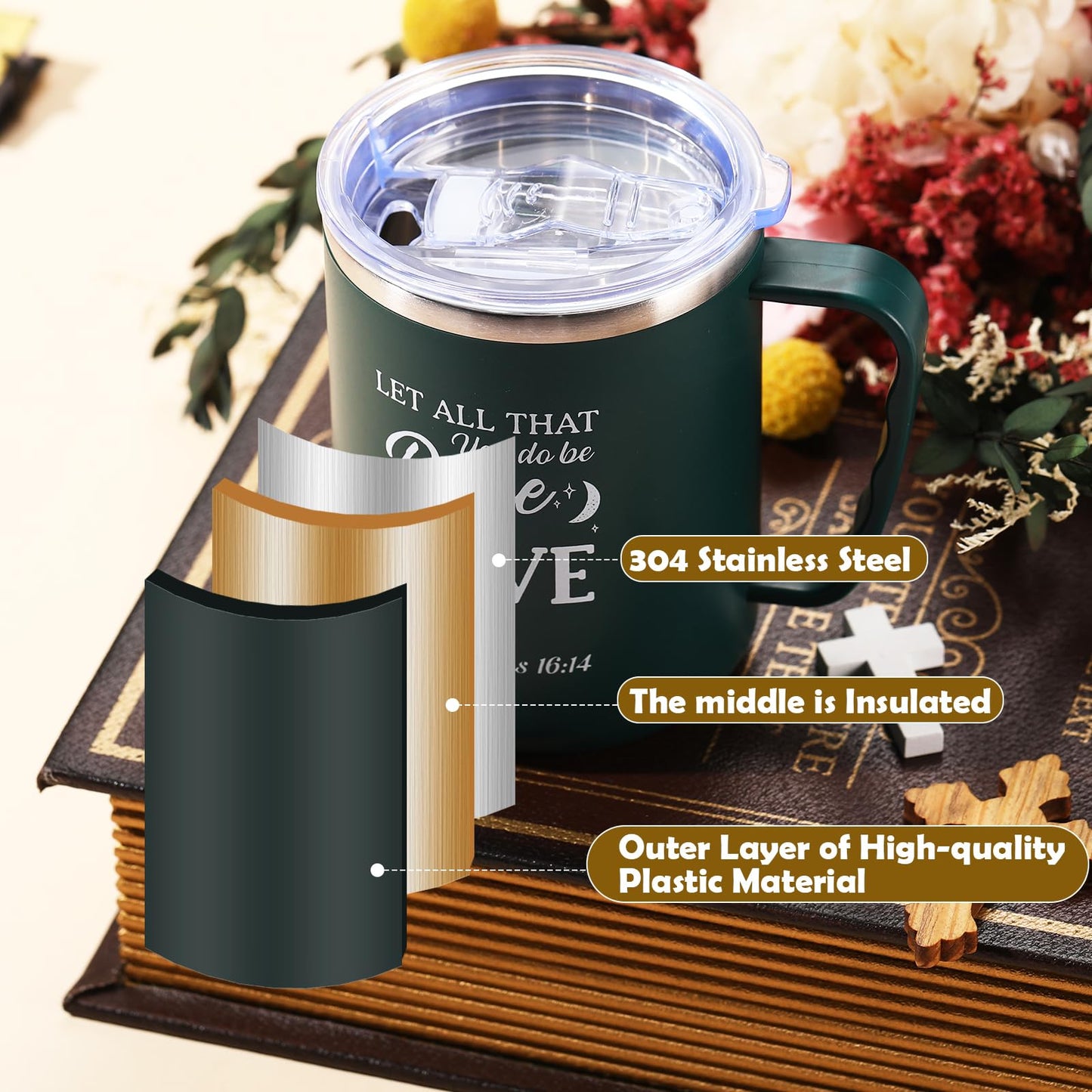 Nitial 12 Pcs 17 oz Christian Coffee Mugs with Lid and Straw Religious Bible Verse Christian Gifts Insulated Inspirational Bible Affirmations Tumbler for Friend Men Women Church Favor (Colorful)
