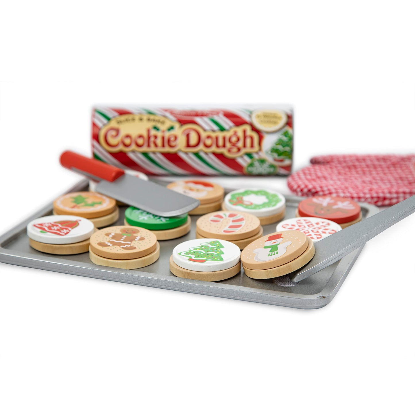 Melissa & Doug Slice and Bake Wooden Christmas Cookie Play Food Set Pretend Holiday Santa Cookies for Kids 3+
