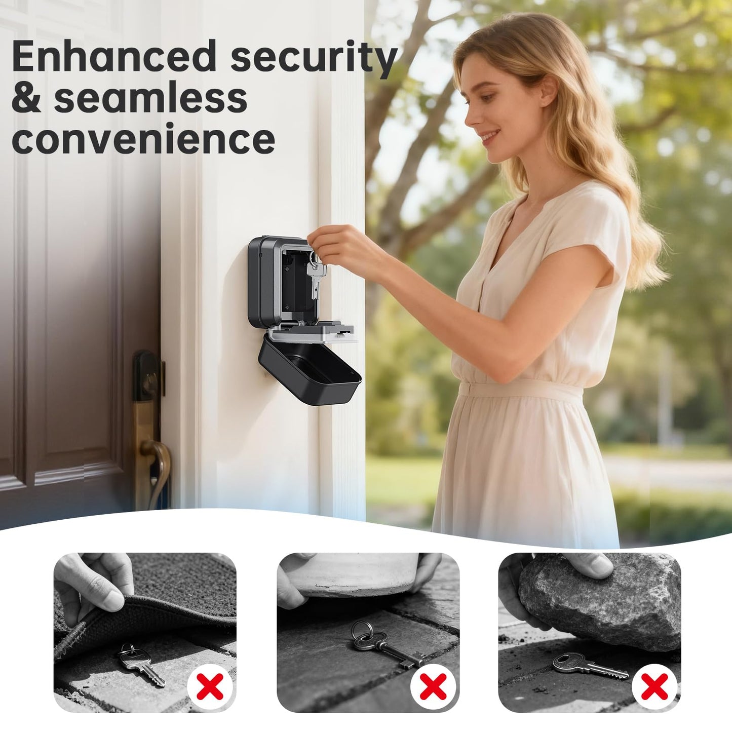Smart Key Lock Box - Bluetooth APP(Tuya APP) Control & PIN Code, IP65 Weatherproof Wall Mounted Lock Box for Airbnb, Realtor, Home Office, Holds 5 Keys+3 Access Cards