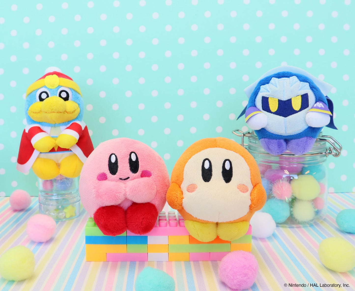 Tomy Chokkori San Kirby Mini Plush Toys - 4-Pack with Kirby, Waddle Dee, Meta Knight & King Dedede - Mini Gaming Desk Decor - Easter Basket Stuffers for Gamers - Ages 6+