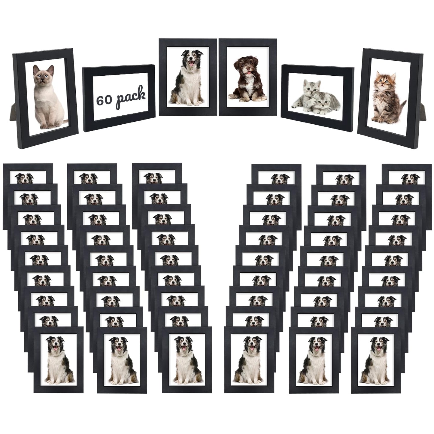 YOUKE OLA Set of 60 Picture Frame Bulk Photo Frames Wall Mounting Simple Photo Frames Picture Frames for Wall or Tabletop, 5x7 Black