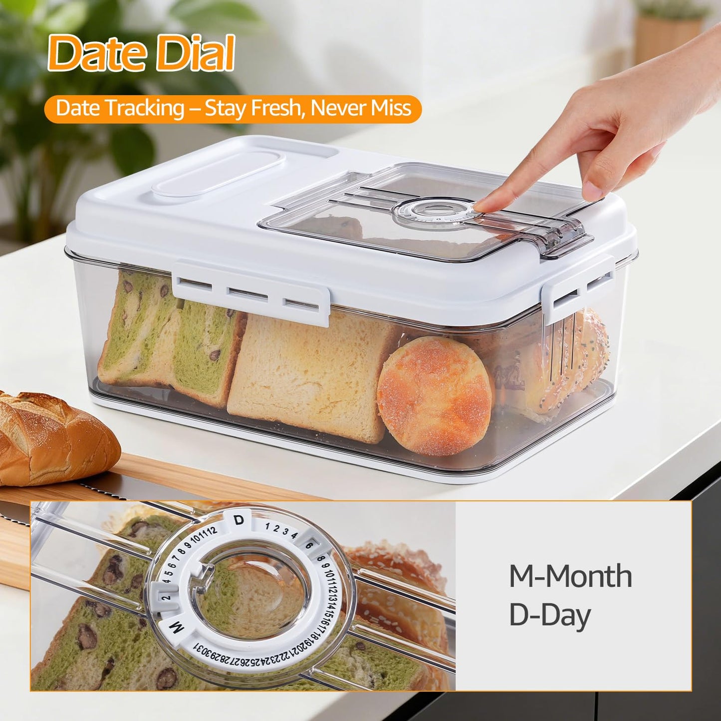Dynta Bread Box for Homemade Bread for Kitchen Counter Airtight, Time Recording Bread Storage Container with Lid, Bread Keeper for Toast, Bagel, Donut and Cookies, 2 Pack