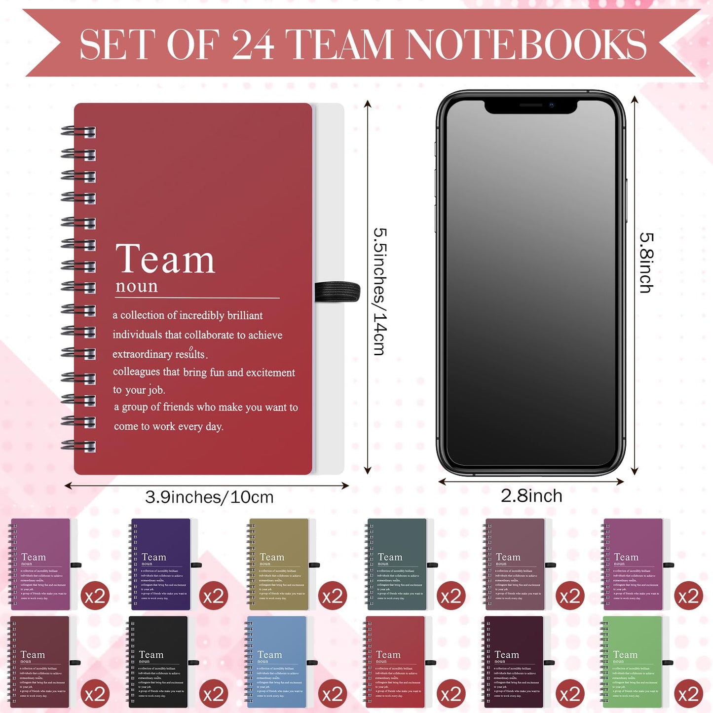 Fullhawl 24 Pcs Team Appreciation Gift Bulk for Employee A6 Spiral Notebook Motivational Journal Notepad Thank You Gift for Nurse Teacher Coworker Employee, 100 Page/50 Sheet(Bright Color)
