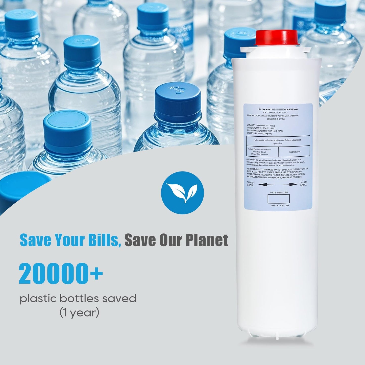 51300C Replacement (3 Packs-No Chip),Compatible with EzH2O Filter Replacement Bottle Station High Capacity 3000 Gallon,Replacement EWF3000 for 51300/C ERF750, 51299C, 55898C (3)