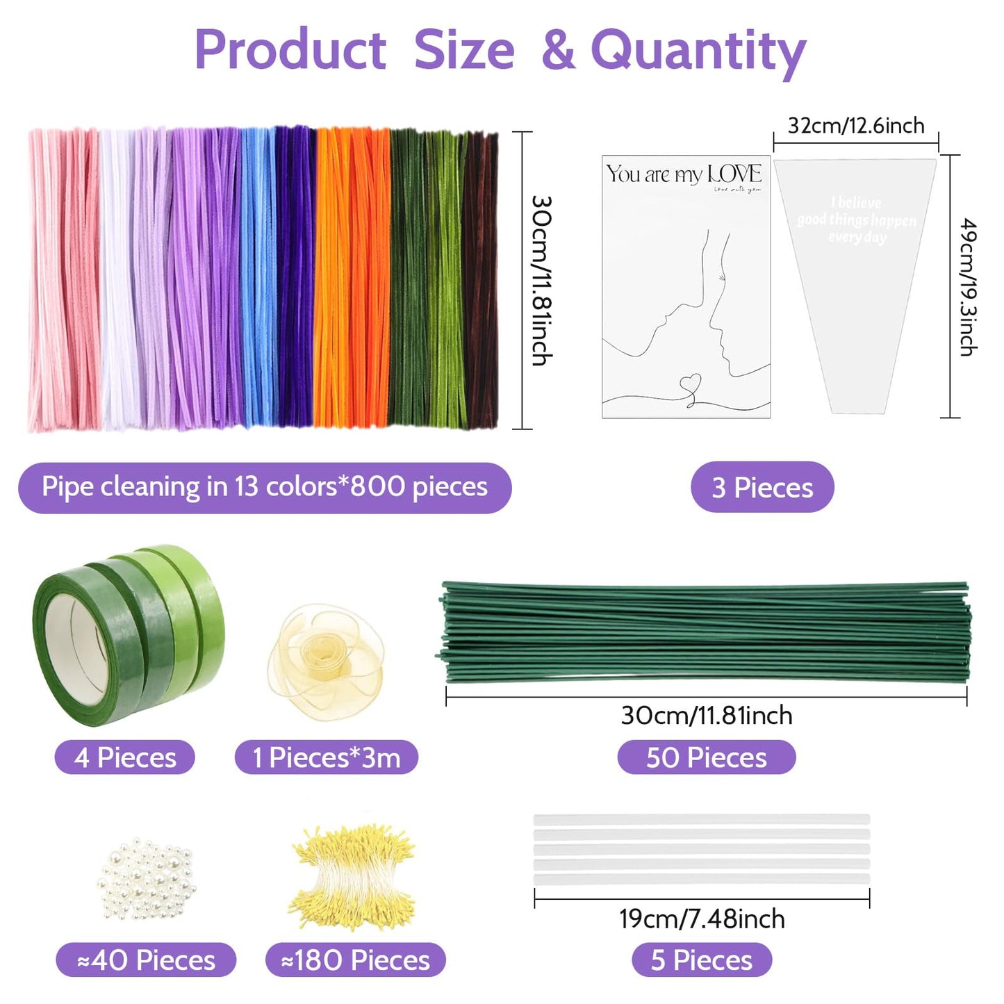 800 PCS Pipe Cleaners Craft, 13 Colors Chenille Stems, Pipe Cleaners Flowers Kit, Art and Craft Supplies