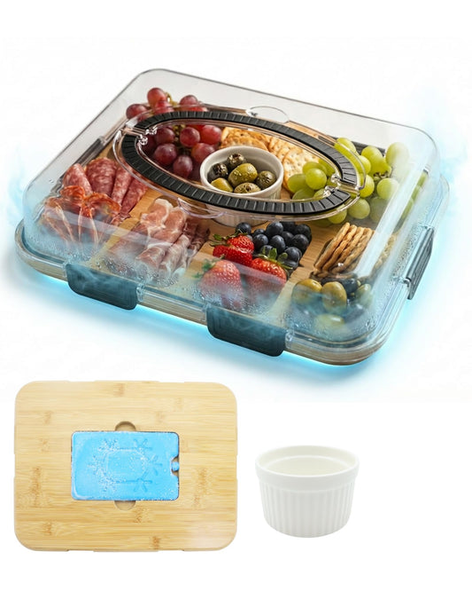 Charcuterie Board with Lid & Ice, Upgraded 6 Snap Laches, Sauce Cup Included, Large Portable Cheese Tray with Handle, Serving Tray for Picnic & Pool, House Warming Gifts New Home (Black)