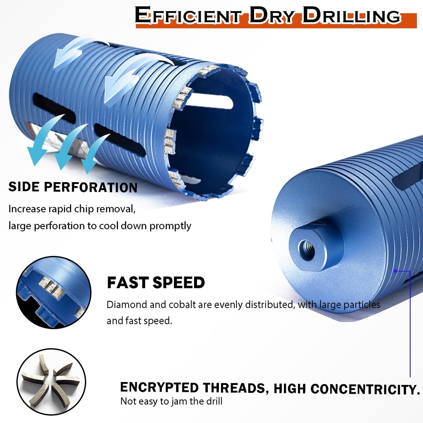 DaduoRi 2 3/4" Dry Core Drill Bit for Brick and Block with 3 Adapters Included: SDS Max, SDS Plus and 1/2" Hex Shank, 5/8"-11 Thread, 9.5" Drilling Depth for Concrete, Brick, Stucco,Masonry (2.75")