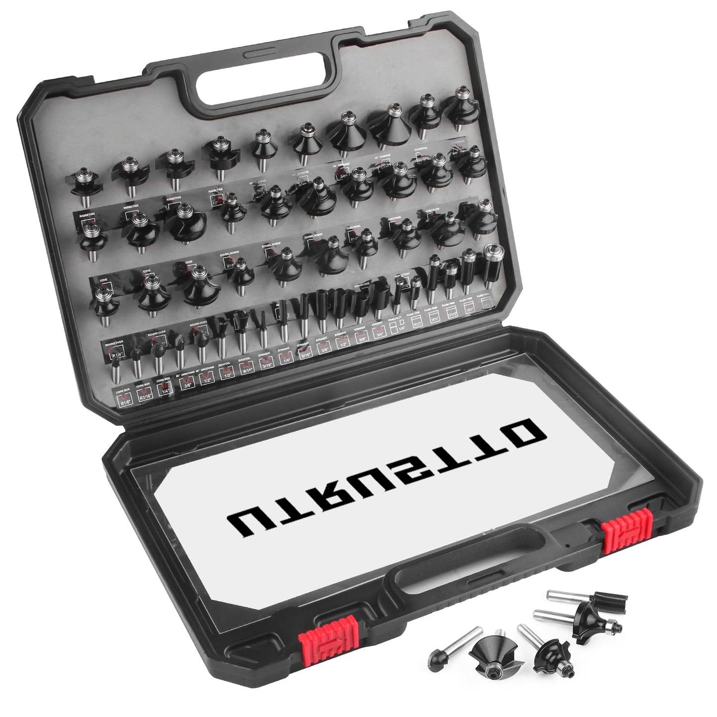 UTRUSTTO Router Bits 1/4 Inch Shank 50 Pieces, Tungsten Carbide 1/4" Router Bit Set, for Professional and Beginners Carpenter