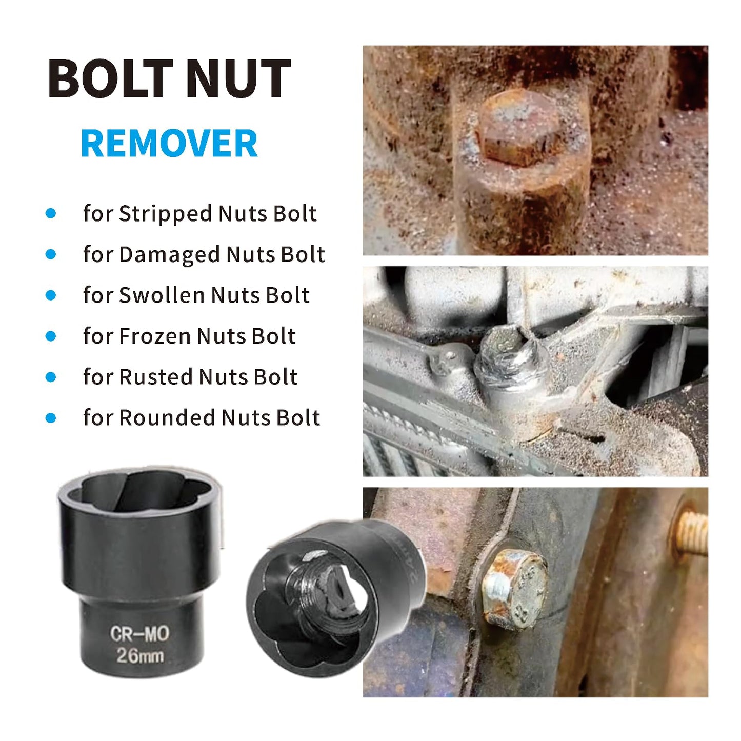 22pcs Bolt Nut Extractor Set Metric 8-27mm Impact Lug Removal Tool 1/2" and 3/8" Drive Wheel Lock Removal Kit for Extracting Damaged, Stripped Frozen Nuts & Screws Twist Socket Set