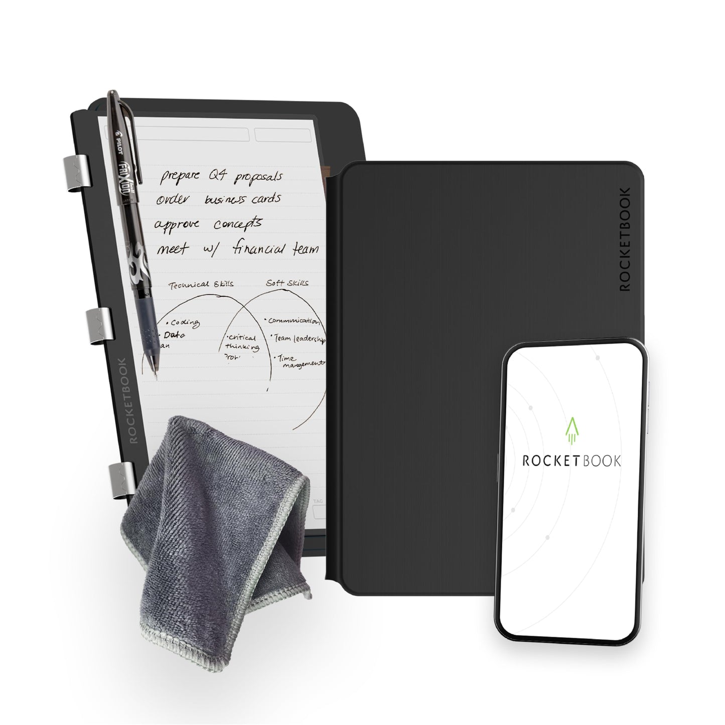 Rocketbook Pro 2.0 Reusable Professional Smart Notebook, Executive Size 7x9, Black - Lined & Dot Grid Pages, App-Connected, Erasable, Premium Cover, Ideal for Work Notes and Business Meetings