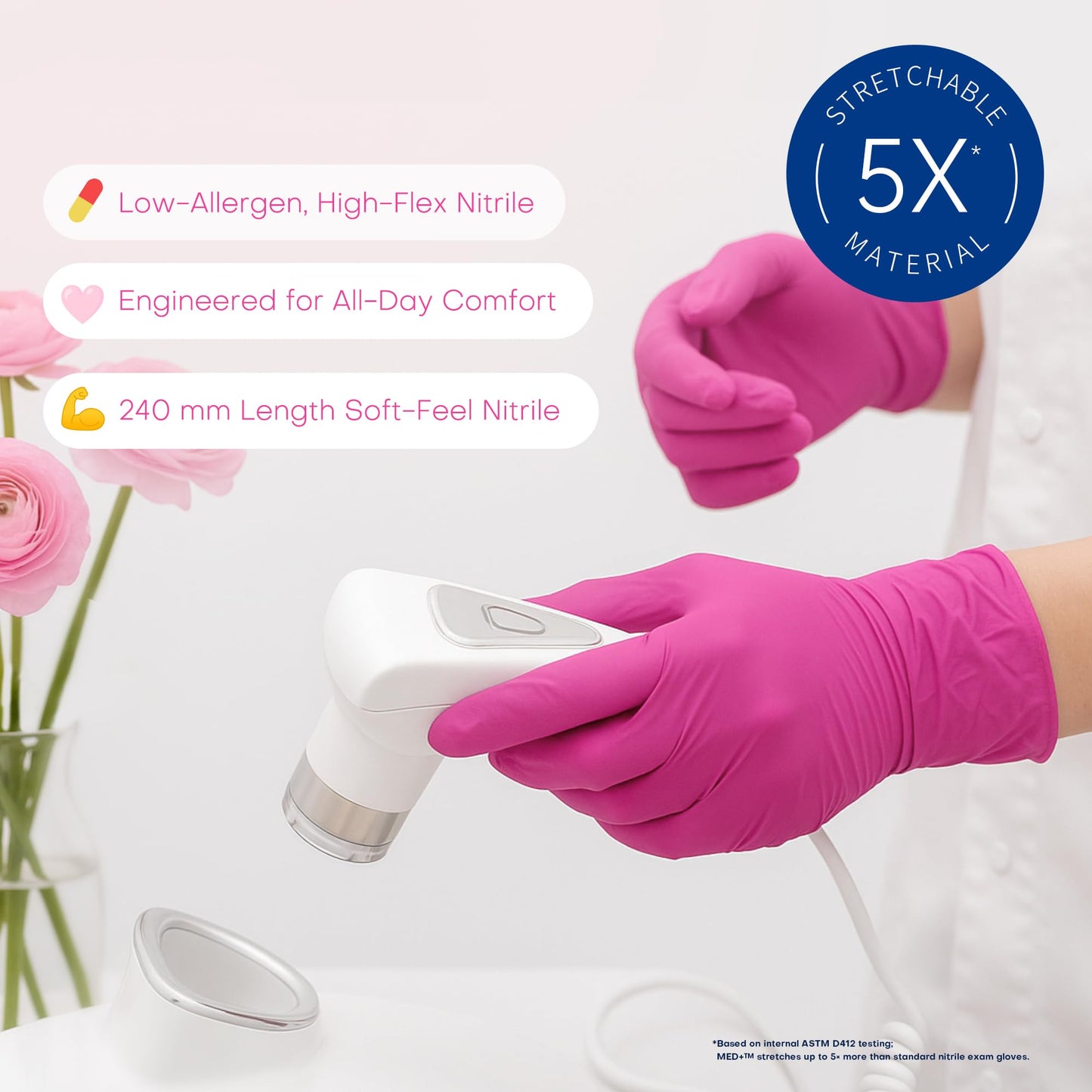 Supmedic Nitrile Exam Gloves, 4 Mil 1000 Ct, Powder-Free Latex-Free Cooking Food-Safe Disposable Medical Gloves, Rose Orchid (Medium)
