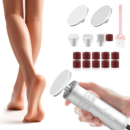 Kredioo Electric Foot Callus Remover 5 Nano Glass Nail File Grinding Heads and Sanding Bands Pedicure Tools for Feet Sensitive Skin Safe Adjust Speed R/F Direction Remove Calluses Dead Dry Skin