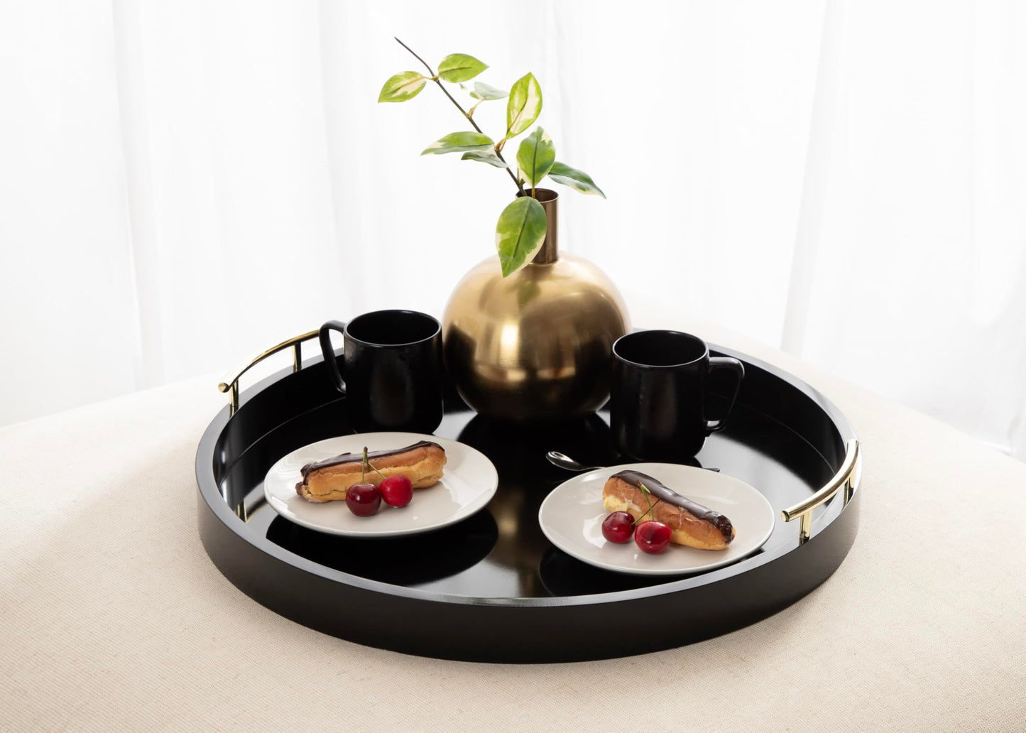 Kate and Laurel Lipton Circle Coffee Table Living Room Decor or Large Serving Tray, 22" Diameter, Black/Gold