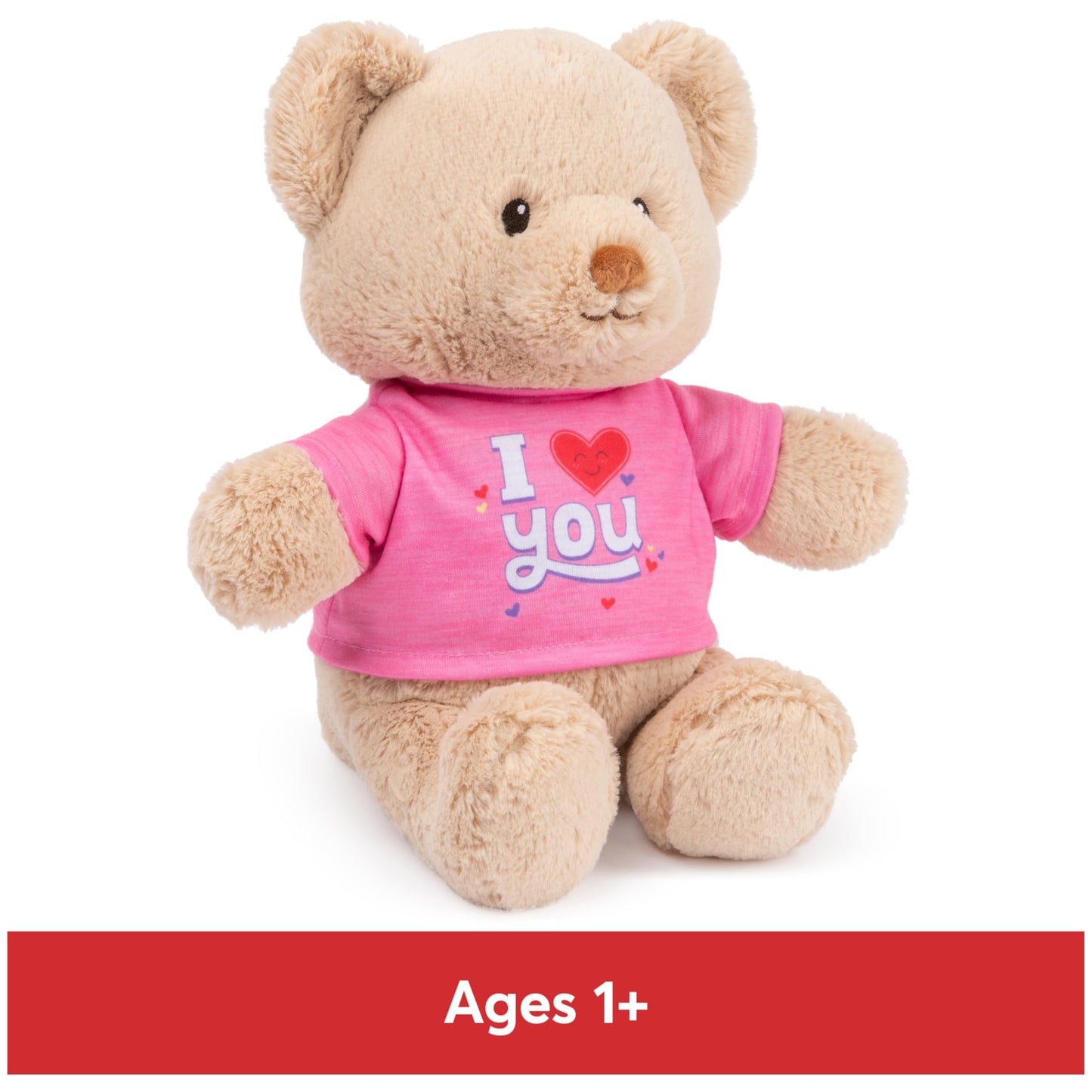 GUND “I Love You” Sustainable Message Bear with Pink T-Shirt, Teddy Bear Made from 100% Recycled Materials for Ages 1 and Up, Tan, 12”
