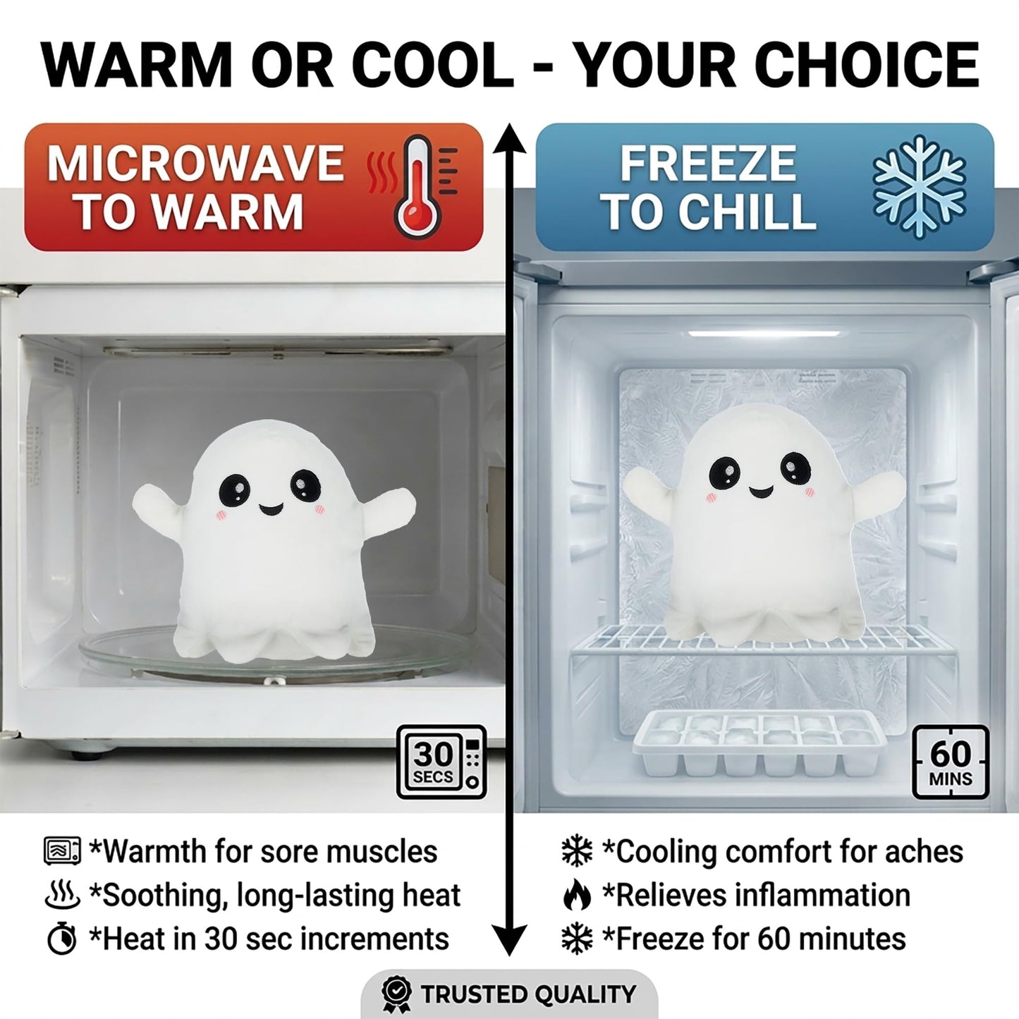 1i4 Group Warm Pals Scented Glow in The Dark Ghost, Microwavable Heatable and Coolable Bedtime Comfort Plush Toys Filled with Natural Grains and Lavender