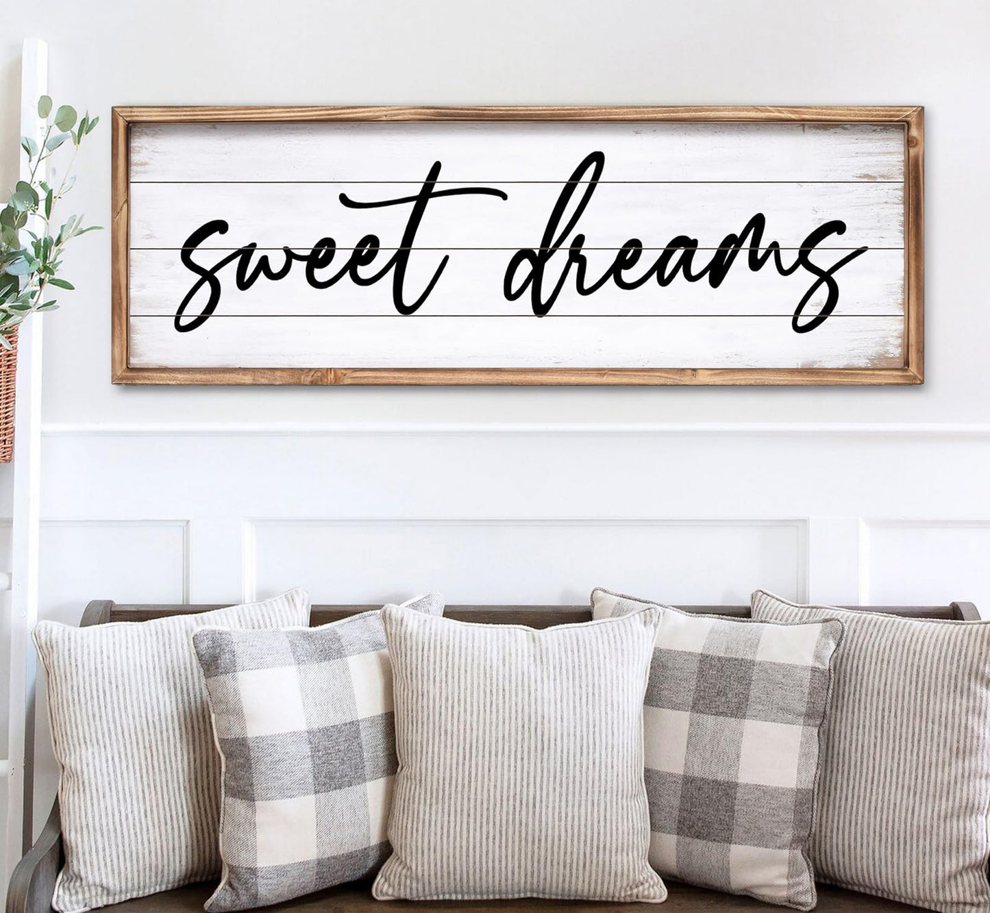 UPPER DECOR Sweet Dreams Wall Decor Above Bed 42''×15'' Large Bedroom Wall Sign Farmhouse Bedroom Sign Wood Framed Guest Room Decor Master Bedroom Wall Decoration