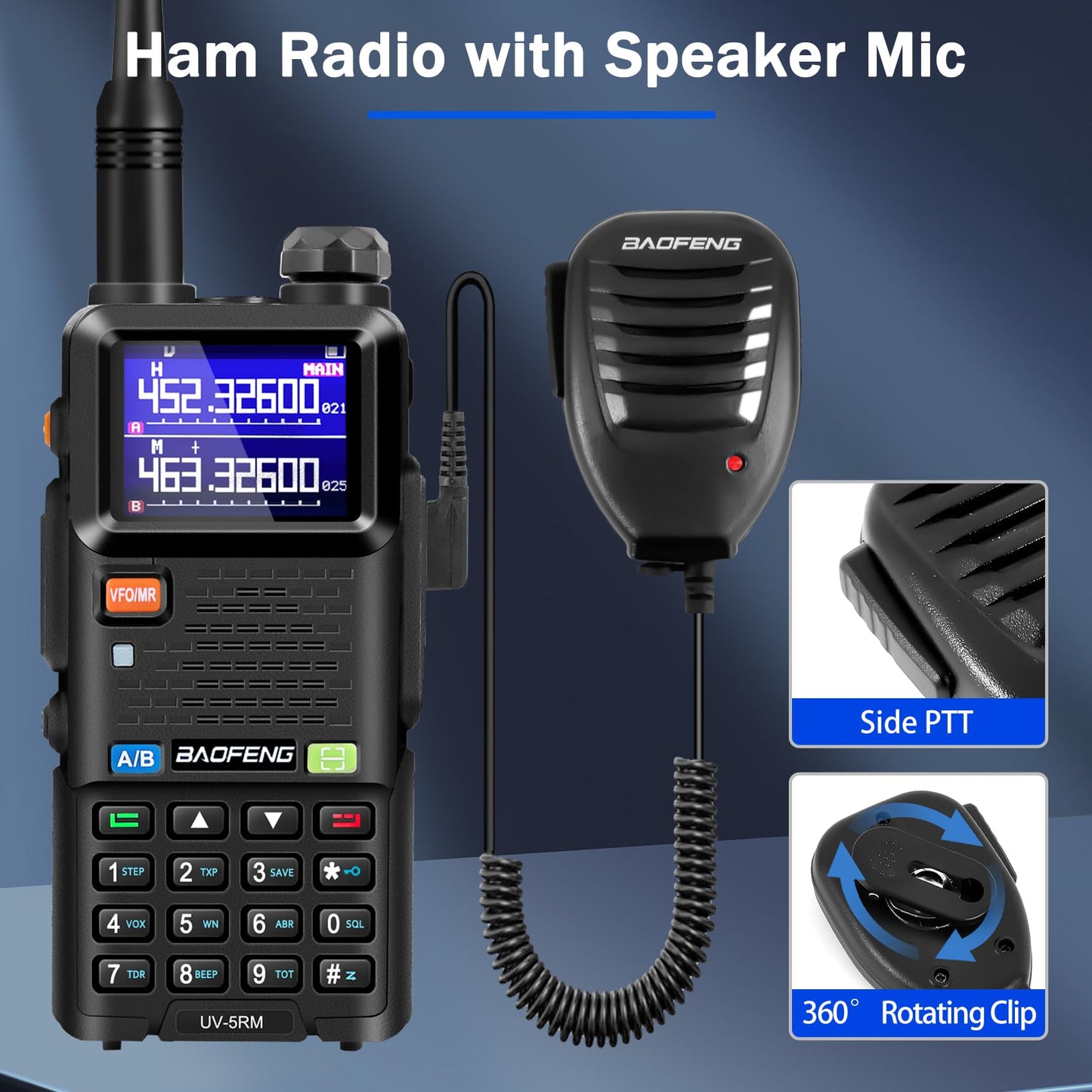 BAOFENG 5RM Ham Radio 10W Long Range Handheld NOAA Weather Receiver 2500mAh Battery UV-5RM Radio with Programming Cable,Speaker Mic,Tactical Antenna,Type-C Charging,2Pack