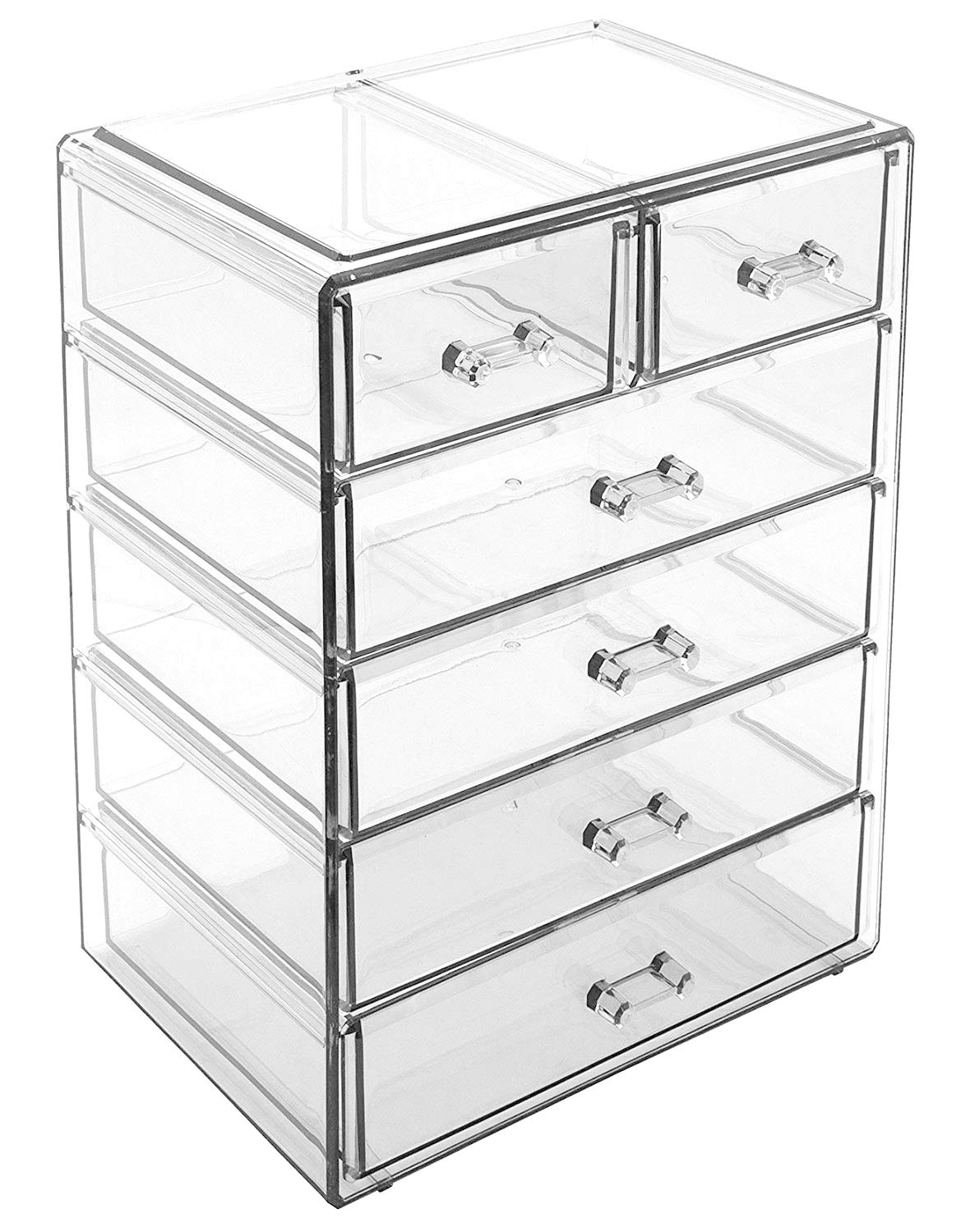 Sorbus Acrylic Makeup Organizer - Organization and Storage Case for Cosmetics Make Up & Jewelry - Big Clear Makeup Organizer for Vanity, Bathroom, College Dorm, Closet, Desk (4 Large, 2 Small Drawers)