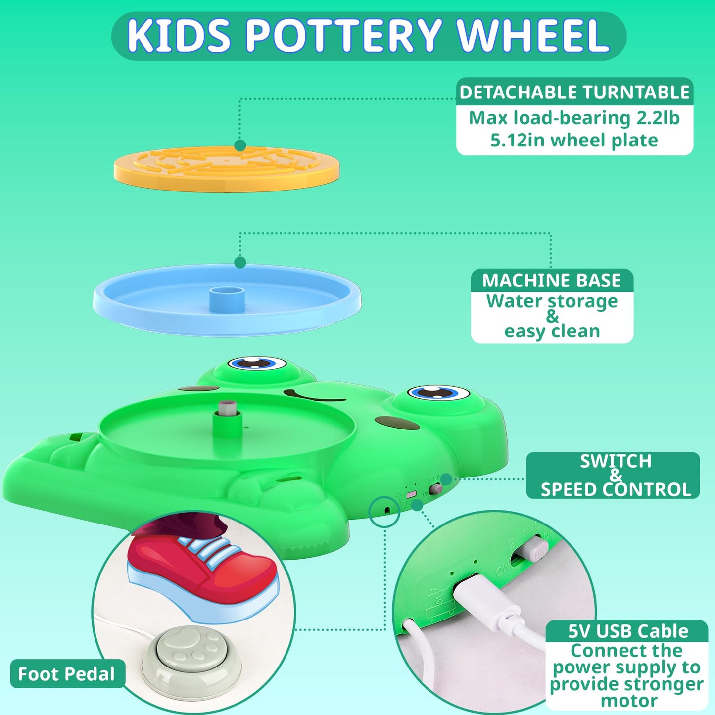 Pottery Wheel for Kids - Complete Pottery Painting Kit Arts and Crafts for Kids Ages 8-12 with 1.65lb Air Dry Clay Art Supplies for Kids Toys Girls Boy Birthday Gift for 6 7 8 9 10 11 12+