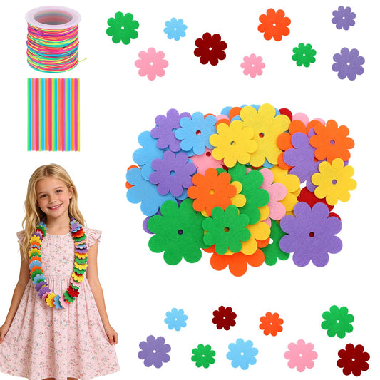 Cosweet 24 Pack Lei Bulk Making Craft Kit - Makes Felt Flower Necklace Garland, DIY Summer Crafts for Luau Party